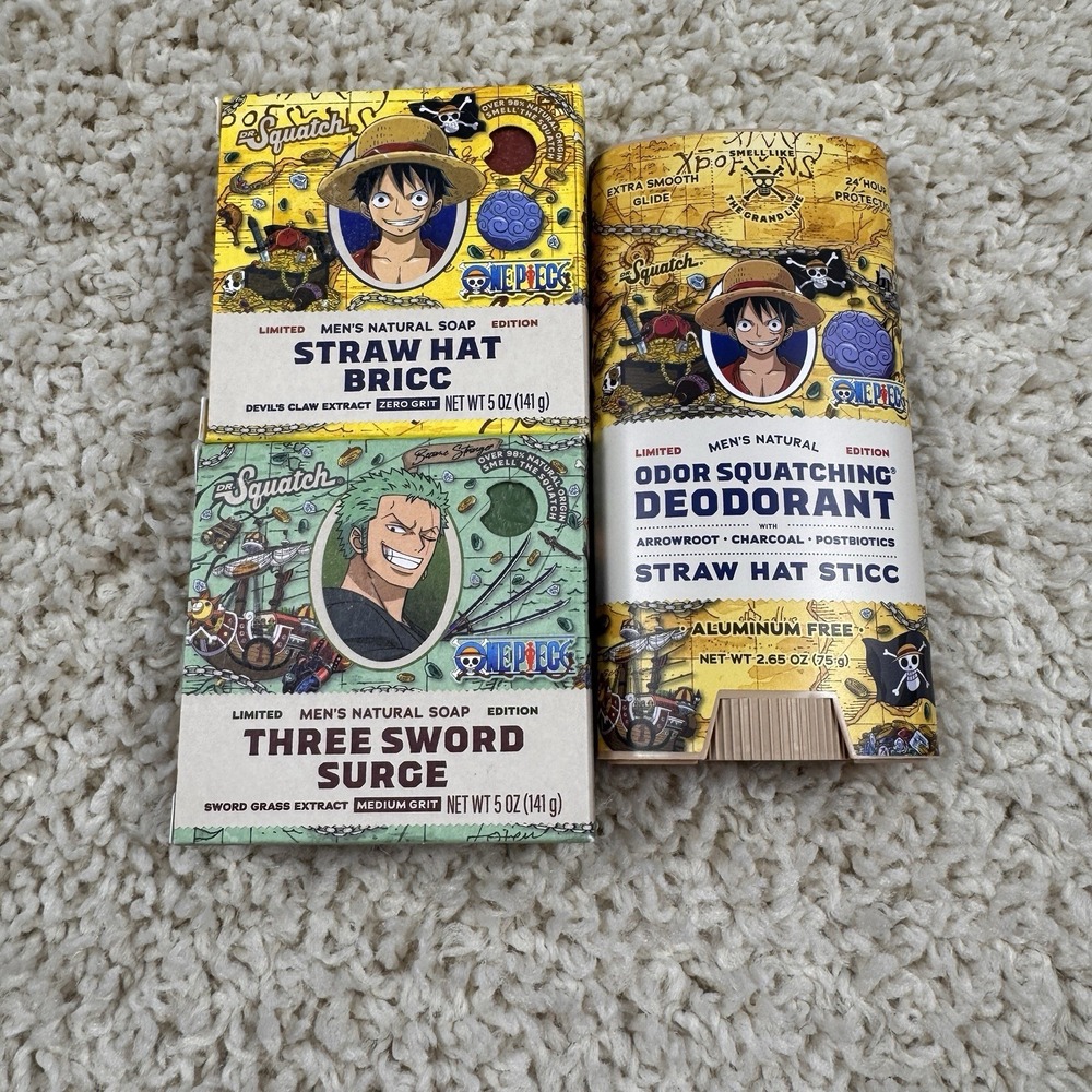 Dr Squatch One Piece 3 Pc Lot Straw Hat Bricc Three Sword Surge Deodorant NEW
